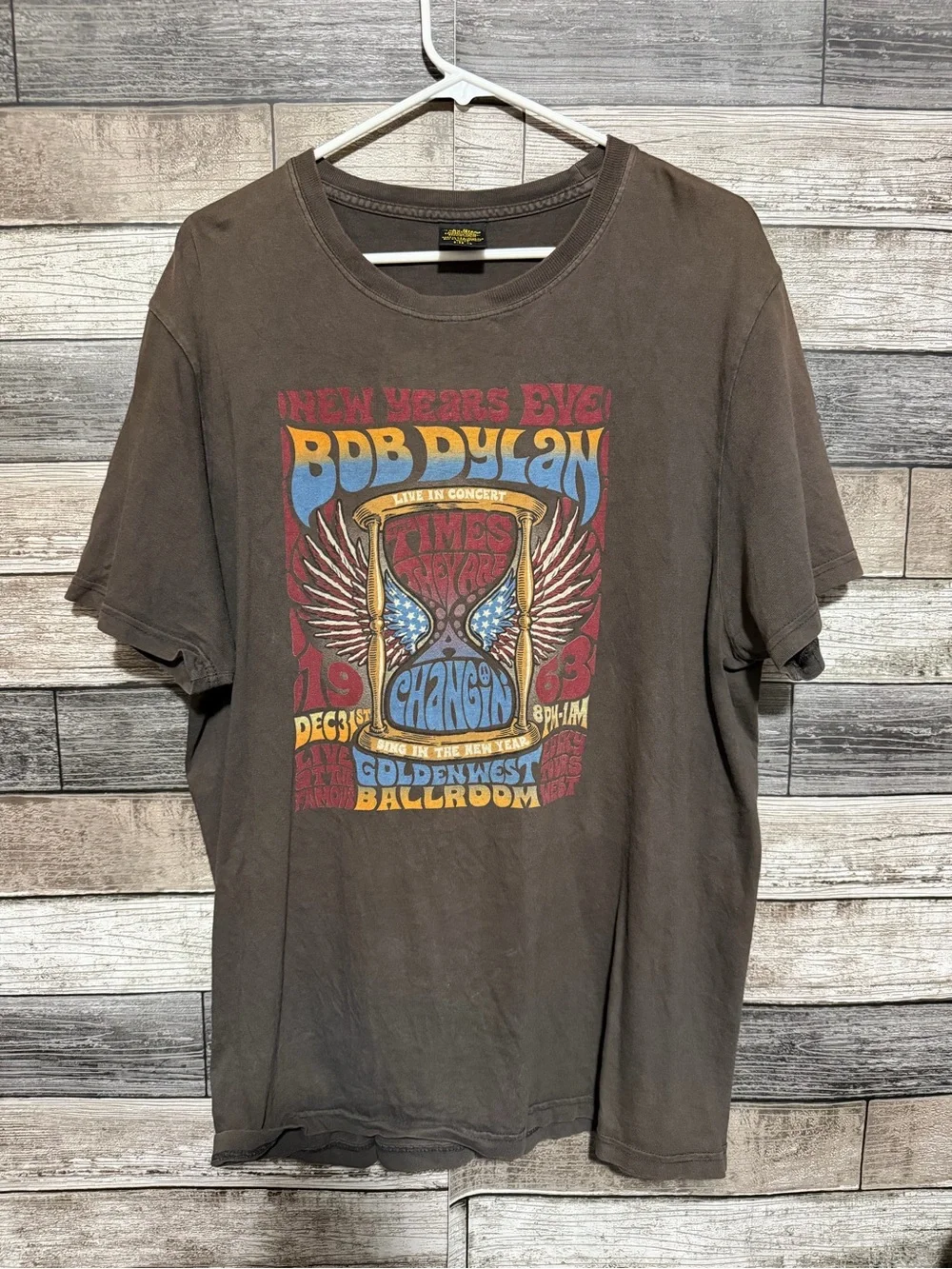 Vtg Lucky Brand Bob Dylan T Shirt Men’s XL Brown New Years Goldenwest Ballroom